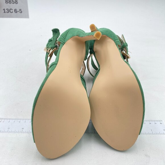 XYD Green Suede Peep Toe High Heels Buckled Double Straps Cutout Ankle Bootie - Picture 7 of 8